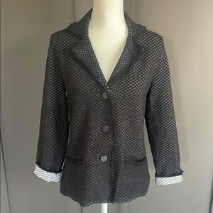 Damask Womens S Black White Jacquard Diamond Knit Cardigan Jacket Raw Trim